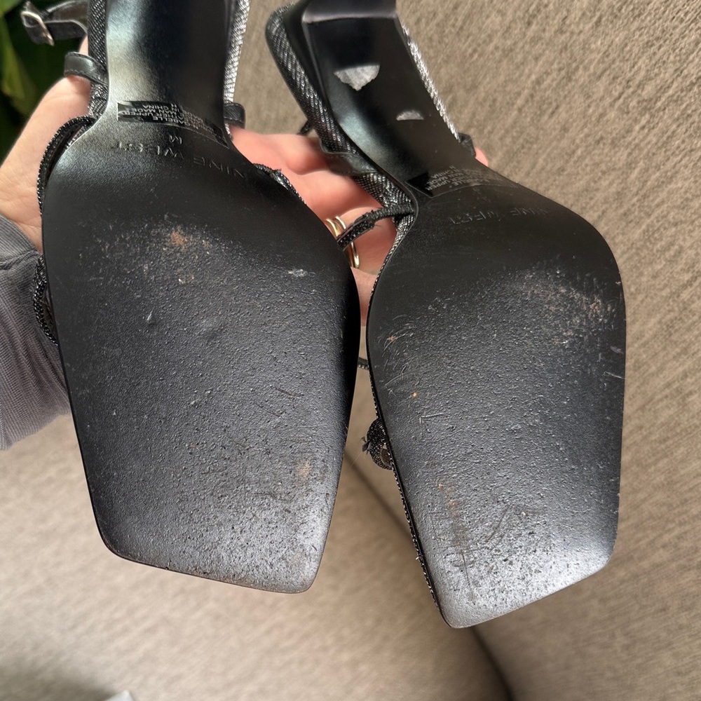 Vintage Nine West Strappy Heels Square Sequin Gun Metal Pewter Gray Black Sz 7 - Picture 6 of 17